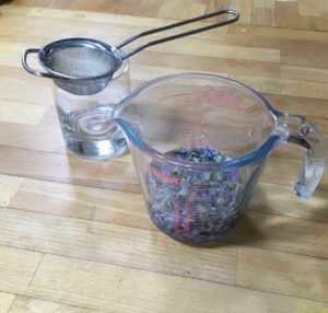 Violets being steeped - Violet Syrup - - Pippin & Gile - Bushcraft and Foraging - South London - South Wales - Mid Wales - Brecon Beacons National Park - Surrey