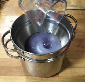 Everything being mix and heated - Violet Syrup - - Pippin & Gile - Bushcraft and Foraging - South London - South Wales - Mid Wales - Brecon Beacons National Park - Surrey