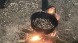 Frying onions - Nettle Champ Recipe - Pippin & Gile - Bushcraft and Foraging - South London - South Wales - Mid Wales - Brecon Beacons National Park - Surrey