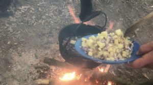 Adding Potatoes - Nettle Champ Recipe - Pippin & Gile - Bushcraft and Foraging - South London - South Wales - Mid Wales - Brecon Beacons National Park - Surrey