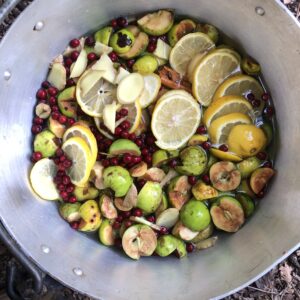 Crab Apple Jelly - a wild preserve - All ingredients in the pan