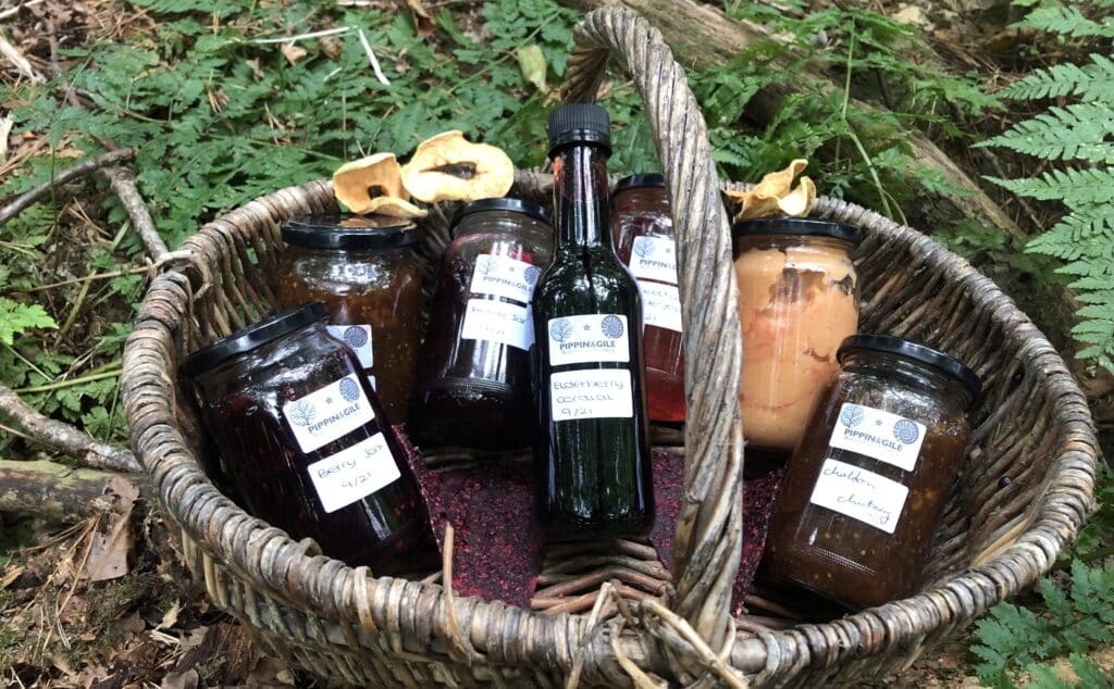 Willow Basket filled with preserves from Foraging & Preserving Course